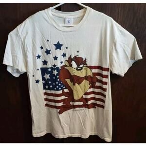 Vintage Taz T Shirt 4th Of July Tee Delta Mens Large Looney Tunes White Cotton